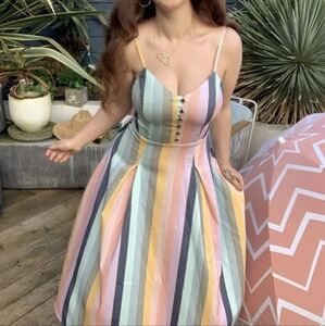 Modcloth Collectif Bright And Beautiful Pastel Striped Dress Size 8